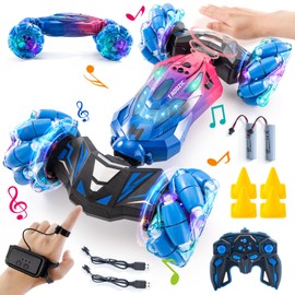 TADOZIC Gesture Sensing RC Stunt Car, 2.4GHz 4WD Stunt Car Toys for Ages 6-12 yr Boys Girls, Hand Controlled Remote Control Twist Cars, Offroad 360° Rotation with Lights and Music for Birthday Gifts