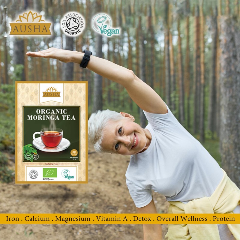Ausha Organic Moringa Tea - 20 Tea Bags | Caffiene