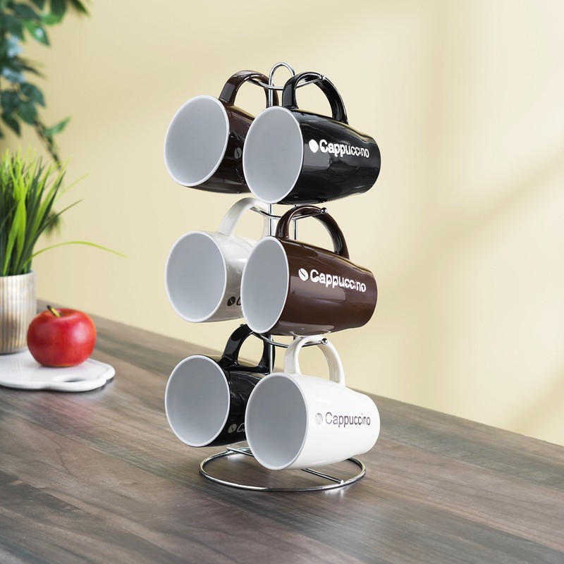 Home Basics 6-Piece Mug with Stand, Cappuccino