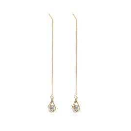 Reffeer Solid 925 Sterling Silver CZ Droplet Chain Dangle Earrings for Women Earrings Crystal Dangle Earrings Threader Tassel (B-18K Gold Plated)