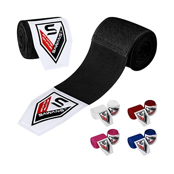Boxing Hand Wraps Martial Arts Bandages Inner Gloves Punching MMA 2.5 3.5 4.5 Meter Wrist Support Straps Elasticated Training Bag Combat Sports under Hand Knuckles Protection Mitts (4.5 M, Black)