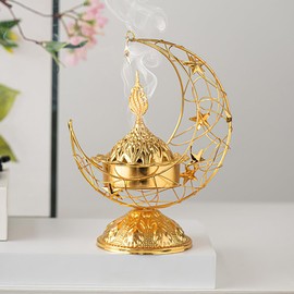 Metal Greek Incense Burner Antique Arabic Incense Censer Pot Metal Candlestick Candle Stand Incense Bowl for Aromatherapy Yoga Spa Home Decor (Gold)