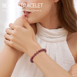 VDKIDKT Chakra Healing Bracelet 10mm Natural Red Agate Beads Bracelet for Women Men Meditation Emotion Control Stress & Anxiety Relief Bracelet(Red Agate)