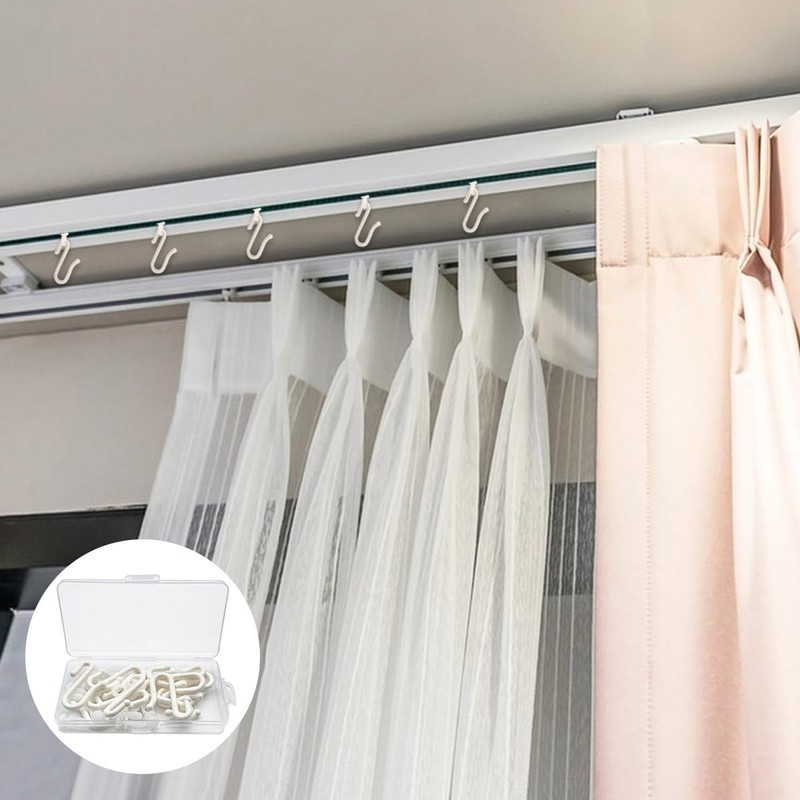 12 Pairs White Shower Curtain Hooks and Gliders Set for