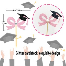 Bow Graduation Cupcake Toppers, Class of 2025, Pink Bow Cupcake Picks (Light Pink)