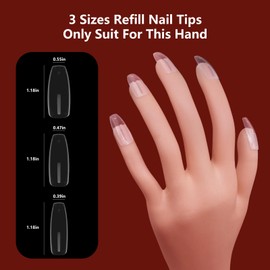100PCS Clear Replacement Nail Tips for Practice Hand，Refill Acrylic Fake Nail Tips for Silicone Mannequin Hand With Box(100PCS Clear)