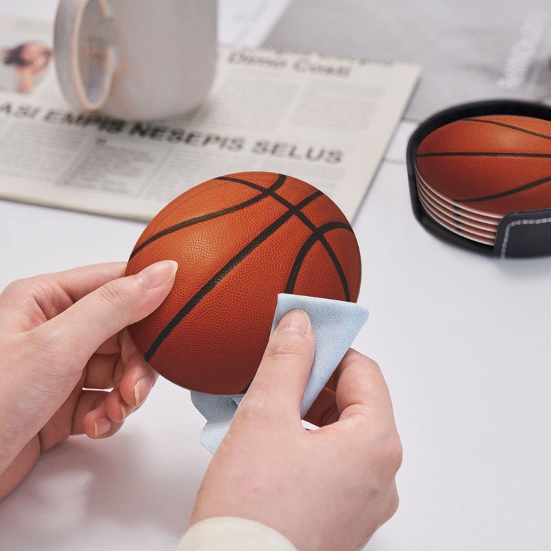 Basketball Coasters for Drinks with Holder Leather Coasters Set of