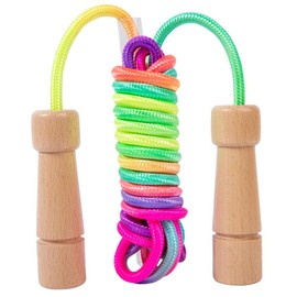 PRECORN Premium Rainbow Skipping Rope Kids Bouncy Rope Set with Wooden Handles, Approx. 250 cm Including Centre Amplifier - Gift for Boys & Girls, Beginners & Advanced, Rope Skipping Toy