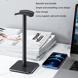 Base Antideslizante Soporte Auriculares con Esquinas Redondeadas y Barra de Soporte de Aluminio (Negro)