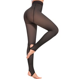 Fleece Lined Tights for Women Winter Pantyhose Opaque Warm Leggings Thicken Fake Translucent Tights Elastic Control Top (85g No Fleece Stirrup Black,Medium)