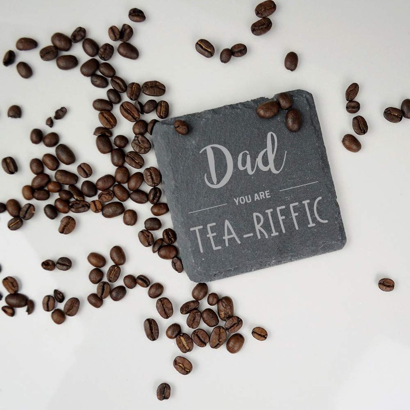 eBuyGB Engraved Drinks Slate Coaster, Tea-Riffic, Fathers Day, Dad Birthday