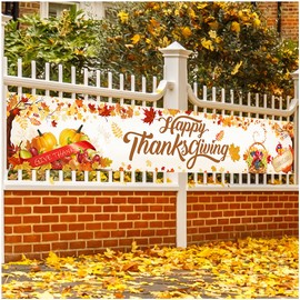 Enjoyfun Happy Fall Banner 9.8 x 1.6 FT Thanksgiving Day Front Porch Decorations Gobble Gobble Turkey Maple Leaves Pumpkin Party Indoor Supplies Autumn Outdoor Yard Sign Decor