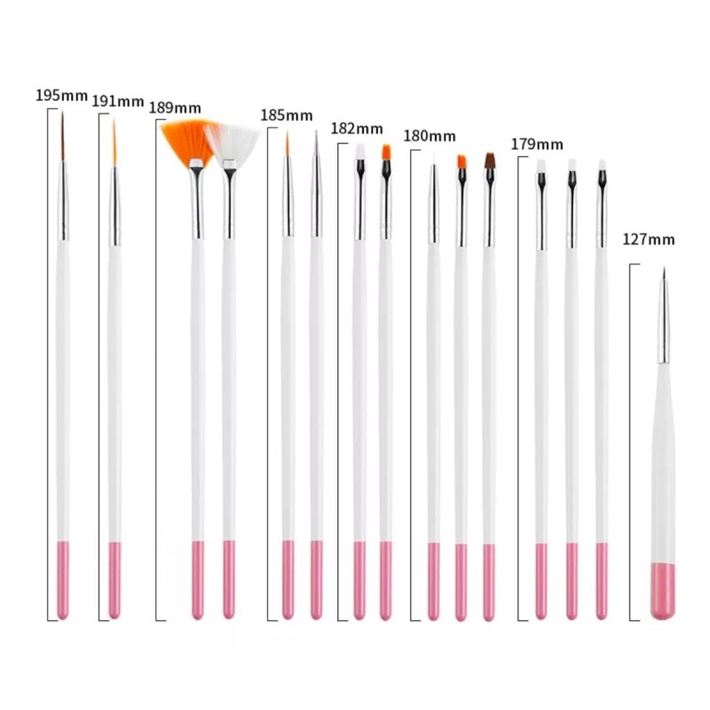 Nail Set De 15 Pinceles Para Mano Alzada + 5