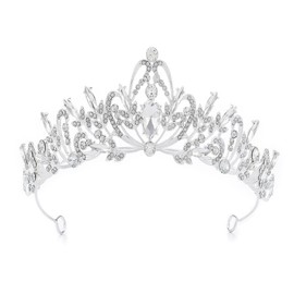 Foyte Baroque Queen Crown and Tiaras Birthday Sparkly Rhinestone Crown Wedding Bride Leaf Tiaras Princess Tiaras Headpieces for Women (silver)