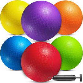 8.5 Inch Playground Balls For Kids & Adults - (pack Of 6) Inflatable Rubber Indoor Outdoor Bouncy Dodgeballs, Kickballs, Four Square Balls And Handballs For School, Gym, Recess And More With Ball Pump