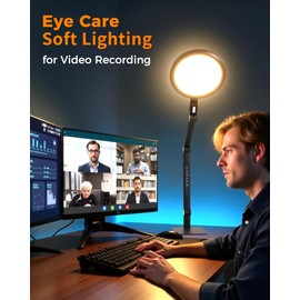 LIFENSGOLER Video Conference Lighting for Computer, 18W Desk Ring Light with Base, Adjustable Brightness & Color Temp, Desk Light for Video Calls, Zoom Lighting with Memory Timer & Dual USB Charging