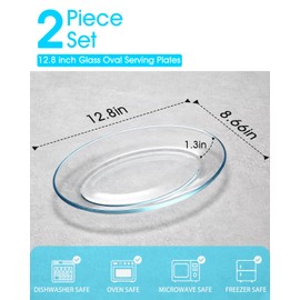 NUTRIUPS 2 Pack Tempered Glass Oval Serving Plates Oven, Microwave, Dishwasher Safe, Stackable, Serving Platters, Serving Dishes for Entertaining, Dessert Taco and Sushi (Large)