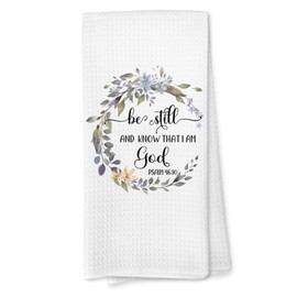 Voatok Christian Kitchen Towels, Be Still and Know That I Am God Bible Verse Decor Hand Towels for Bathroom, Religious Christian Gifts for Women Faith Dish Tea Towels for Kitchen, 16x24 Inches