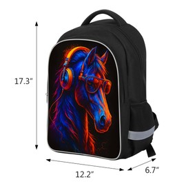 HiMagics School Backpack for Boys 17" Boys Backpack for Kids Children Teens Elementary Middle School - Students Bookbag Ages 6-18 Travel Back Pack Horse