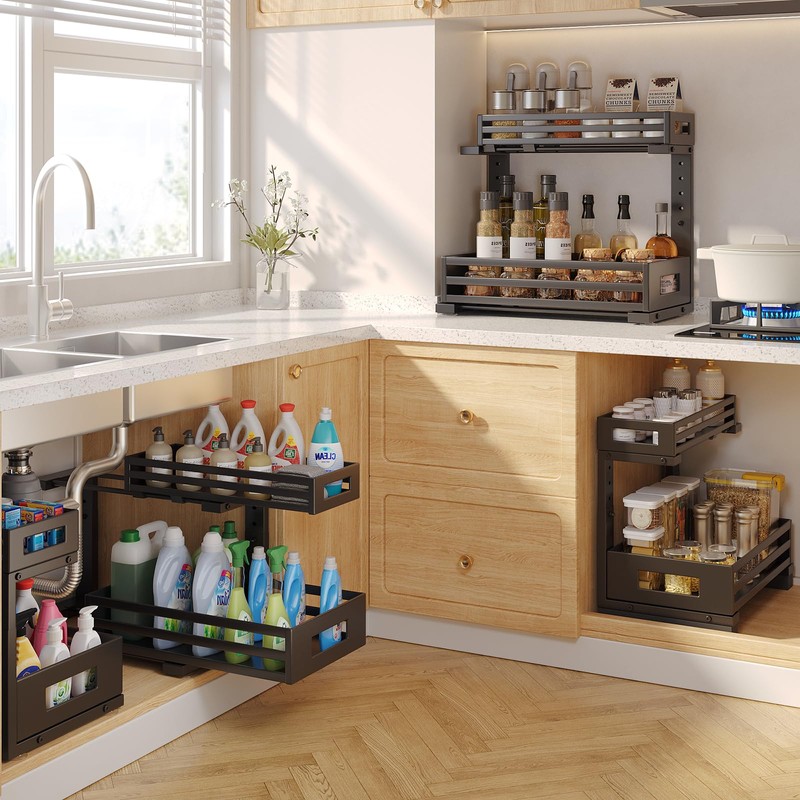 2-Pack Under Sink Organizers and Storage,2-Tier L Shape Pull Out