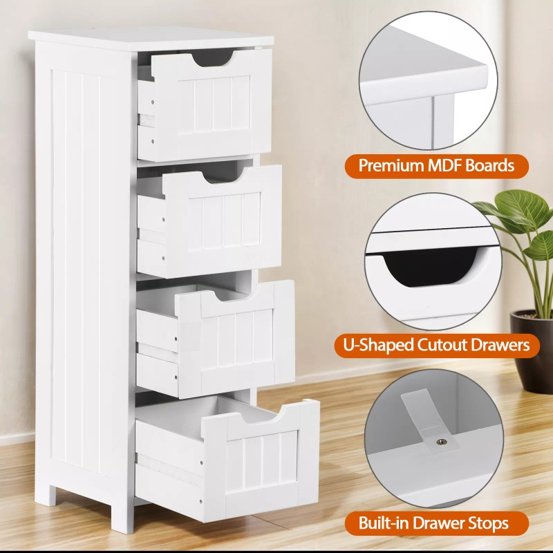 SEGAWE Bathroom Floor Storage Cabinet Freestanding Wooden Side Organizer with