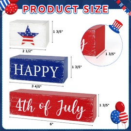 COCHIE Wooden Happy 4th of July Decorations Table Sign, Red Blue White Table Centerpiece Blocks, Patriotic Decorations for Home, Office, Mantel, Tabletop, Party, Shelf Set of 3 (July Retro)