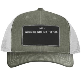 I Miss Swimming with Sea Turtles - Leather Black Patch Engraved Trucker Hat, Heather-White, One Size