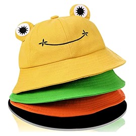 Geyoga 4 Pieces Cotton Foldable Wide Brim Cute Frog Bucket Hat Fisherman Beach Sun Hat for Outdoor Sports (56-58 cm)