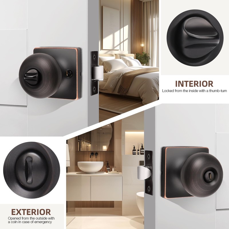 GOBEKOR 10 Pack Interior Privacy Door Knobs Oil Rubbed Bronze