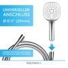 Bächlein Universal Shower Head with 3 Jet Types, Easy to