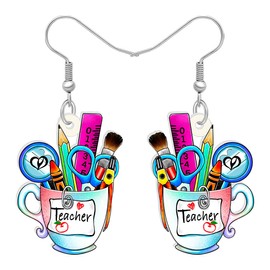 BAMAY Acrylic Fun Teacher Earrings Dangle Ruler Pencil Case Globe Jewelry Graduation Back to School Gifts for Women (Pencil Box)