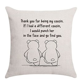 Aocaso Cousin Gifts for Women, Cousin Cushion Cover Throw Pillow Cover Pillowcase for Cousin Birthday Gifts (thank you for being my cousin A)