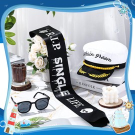 JaGely 3 Pcs Bachelor Party Accessories for Groom Set Include Captain Groom Hat Sunglasses Bachelor Sash for Bridal Shower(Elegant Style)