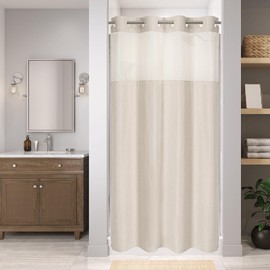 eachope Stall No Hooks Needed Linen Textured Shower Curtain with Snap-in Fabric Liner Set,Hotel Luxury Decor Shower Curtains for Bathroom,Waterproof & Washable,54Wx80H,Cream