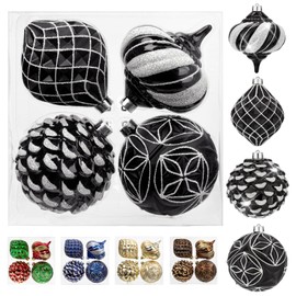 Christmas Ball Ornaments 4.7" Large Black Christmas Ornaments Balls Xmas Tree Shatterproof Plastic Christmas Ornaments Big Hanging Christmas Decorations for Holiday Party Indoor Outdoor 4 Pcs