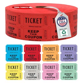 INDIANA TICKET CO. 2,000 Red Raffle Tickets Double Roll, 50/50 Raffle Tickets, Tickets for Events, Carnivals, Door Prizes, Drinks and More