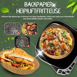 Pack of 110 Baking Paper for Hot Air Fryer, 20 cm, Round Baking Paper Suitable for Ninja and Other Hot Air Fryers, 100% Food-Grade Cellulose, 100% Healthy