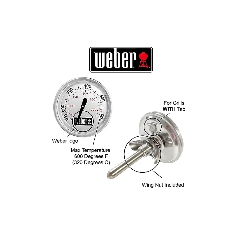 Weber 60540 Charcoal, Spirit, Q Grill Replacement Thermometer, 1-1316 Diameter