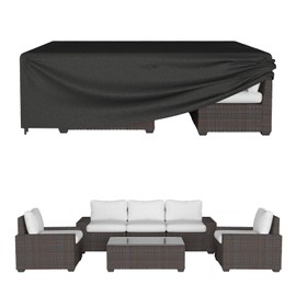 ONBRILL Patio Furniture Set Covers, 108 ×82 ×28 inch Outdoor Furniture Set Covers Waterproof, 600D Heavy Duty Oxford Patio Table Cover with Windproof Buckles for Patio Table and Chair Set, Black