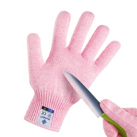 Numjot Cutting Gloves, Food Grade Level 5 Protection, Safety Kitchen Cut Gloves for Oyster Shucking, Fish Fillet Processing, Mandolin Slicing, Meat Cutting and Wood Carving. (Pink-Large 1 Pairs)