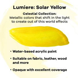 Jacquard Lumiere 2.25oz Fabric Paint Solar Yellow - Metallic Paint for Fabric Paper Wood Ceramic and Metal - Light-bodied Metallic Acrylic Paint - Lightfast & Vibrant Metallic Acrylic Paints