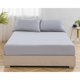 MistyMorning Fitted Sheet, Soft & Premium quality Bedding & Linen, 11''/28cm deep sheet, Egyptian Cotton with 200 Thread Count. (Silver Grey, King)