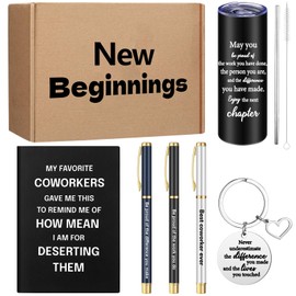 Geiserailie 7 Pcs Farewell Gift for Coworkers Set Coworker Leaving Gifts Include 20 oz Tumbler Notebook 3 Pens and Keychains Goodbye Basket for Coworker Women Manager Boss Teacher Employee(Black)
