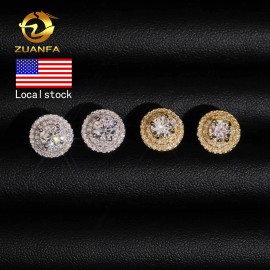 Fashion Luxury in America Warehouse Earring Jewelry Iced Out Hip Hop S925 Screw Back VVS1Round Brilliant Moissanite Stud EarringSize: 10mm, Color: Gold