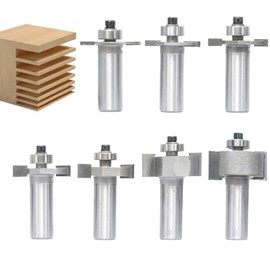 Akylin 7Pcs T Slot Router Bit Set,1/2" Shank,3/32",1/8",5/32",1/4",5/16",1/2", and 5/8" Cutting Height T Trark Bit with Bearing,T-Slotting Cutter for Wood Slotting,Grooving