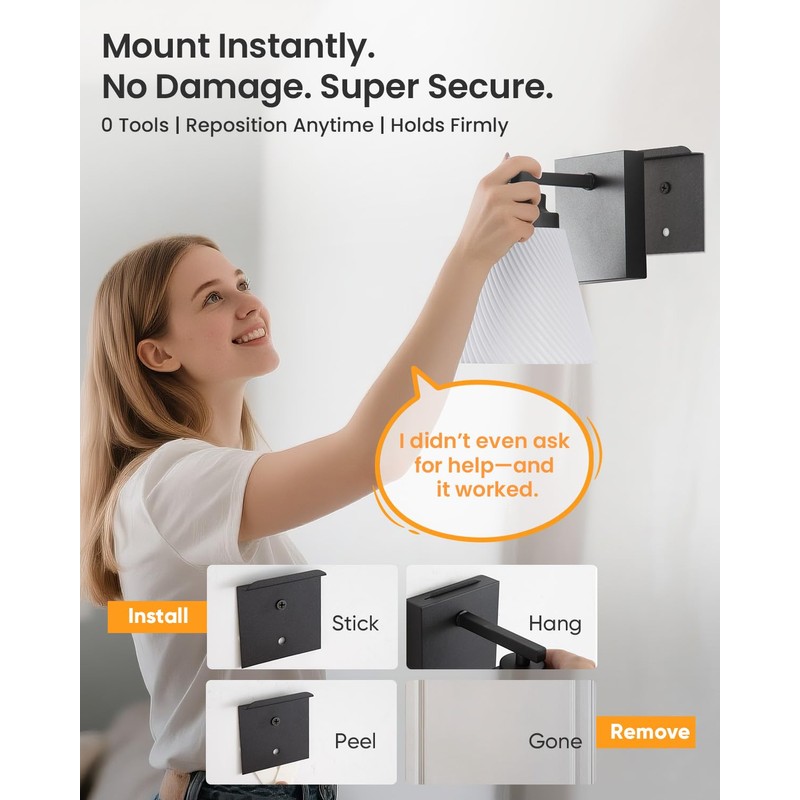 Neporal CARRYGLOW Battery Operated Wall Sconce, Peel and Stick No