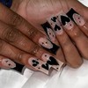 Black French tip Press on Nails Medium Square Fake Nails