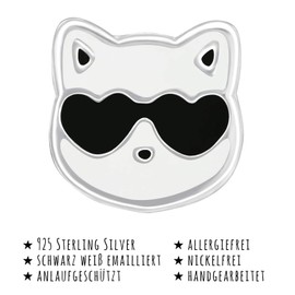 Monkimau Girls' Earrings Cat Stud Earrings 925 Sterling Silver Real Silver with Heart, Sterling Silver