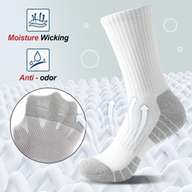 ZANZER 6 Pairs Cotton Cushioned Crew Running Socks for Men/Women - Breathable Moisture-Wicking Athletic Work Calf Socks with Arch Support for Running Sports Training Hiking Gym Tennis