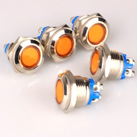 GUUZI 5pcs 16 mm LED Metal Indicator Light Waterproof Signal Lamp 12V-24V with Wire (Yellow)